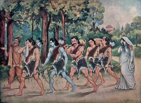 Image of the Pandava Brothers in Exile, Public Domain